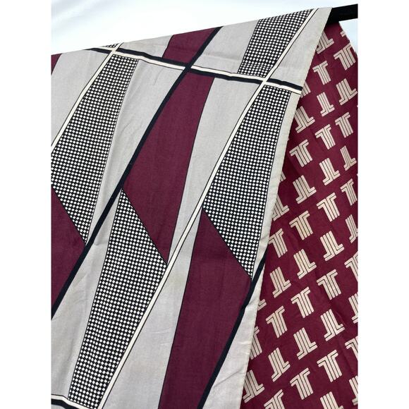 Vintage Lanvin Scarf 100% Silk Geometric Logo Print Fringe Hem Maroon Black - Picture 5 of 6